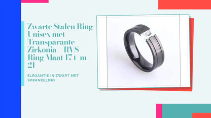 Zwarte Stalen Ring Unisex met Transparante Zirkonia &ndash; RVS Ring Maat 17 t/m 21 by@Outfy