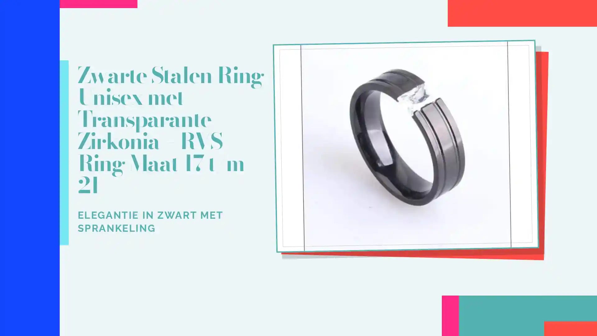 Zwarte Stalen Ring Unisex met Transparante Zirkonia &ndash; RVS Ring Maat 17 t/m 21 by@Outfy