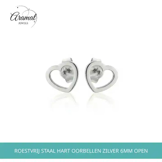 Roestvrij Staal Hart Oorbellen Zilver 6mm Open by@Outfy