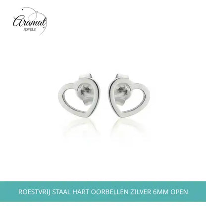 Roestvrij Staal Hart Oorbellen Zilver 6mm Open by@Outfy