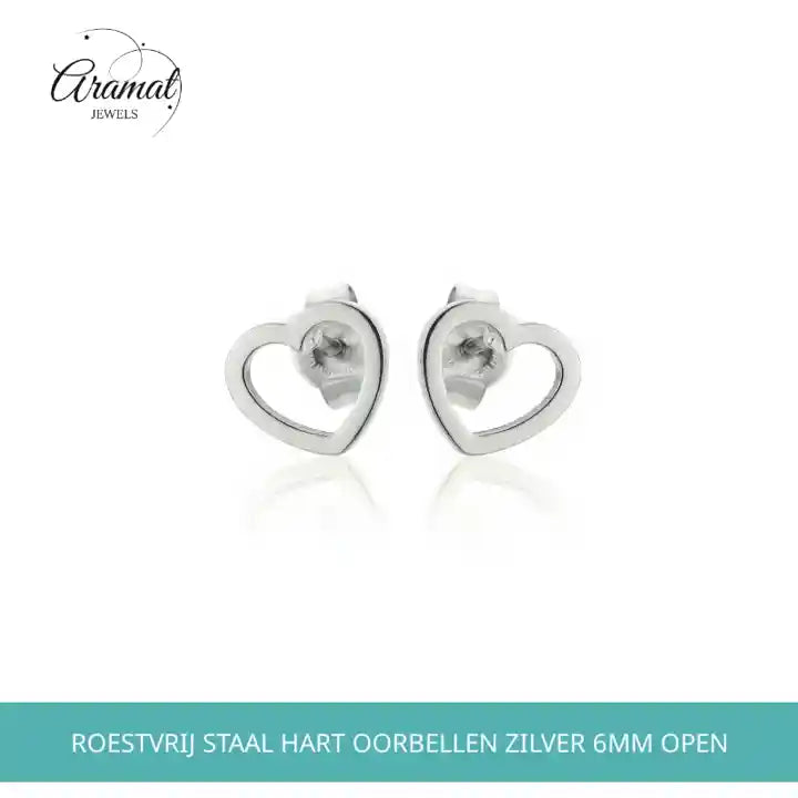 Roestvrij Staal Hart Oorbellen Zilver 6mm Open by@Outfy