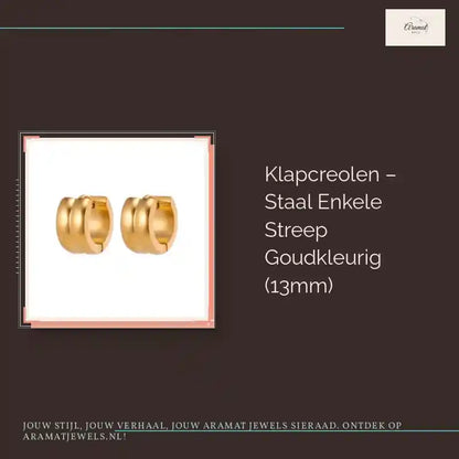 Klapcreolen &ndash; Staal Enkele Streep Goudkleurig (13mm) by@Outfy