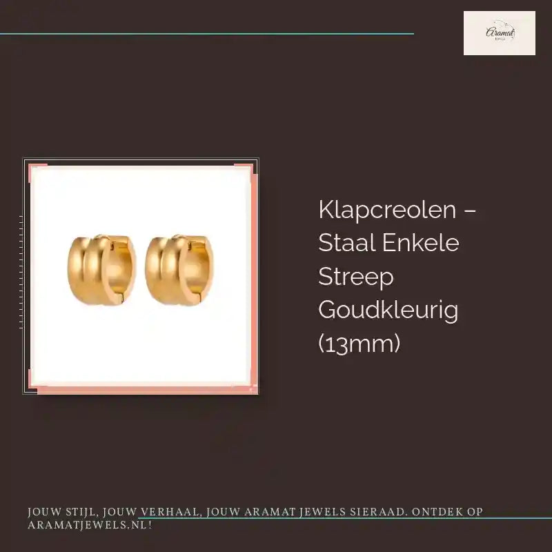 Klapcreolen &ndash; Staal Enkele Streep Goudkleurig (13mm) by@Outfy