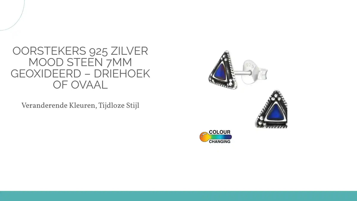 Oorstekers 925 Zilver Mood Steen 7mm Geoxideerd &ndash; Driehoek of Ovaal by@Outfy