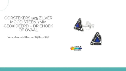 Oorstekers 925 Zilver Mood Steen 7mm Geoxideerd &ndash; Driehoek of Ovaal by@Outfy