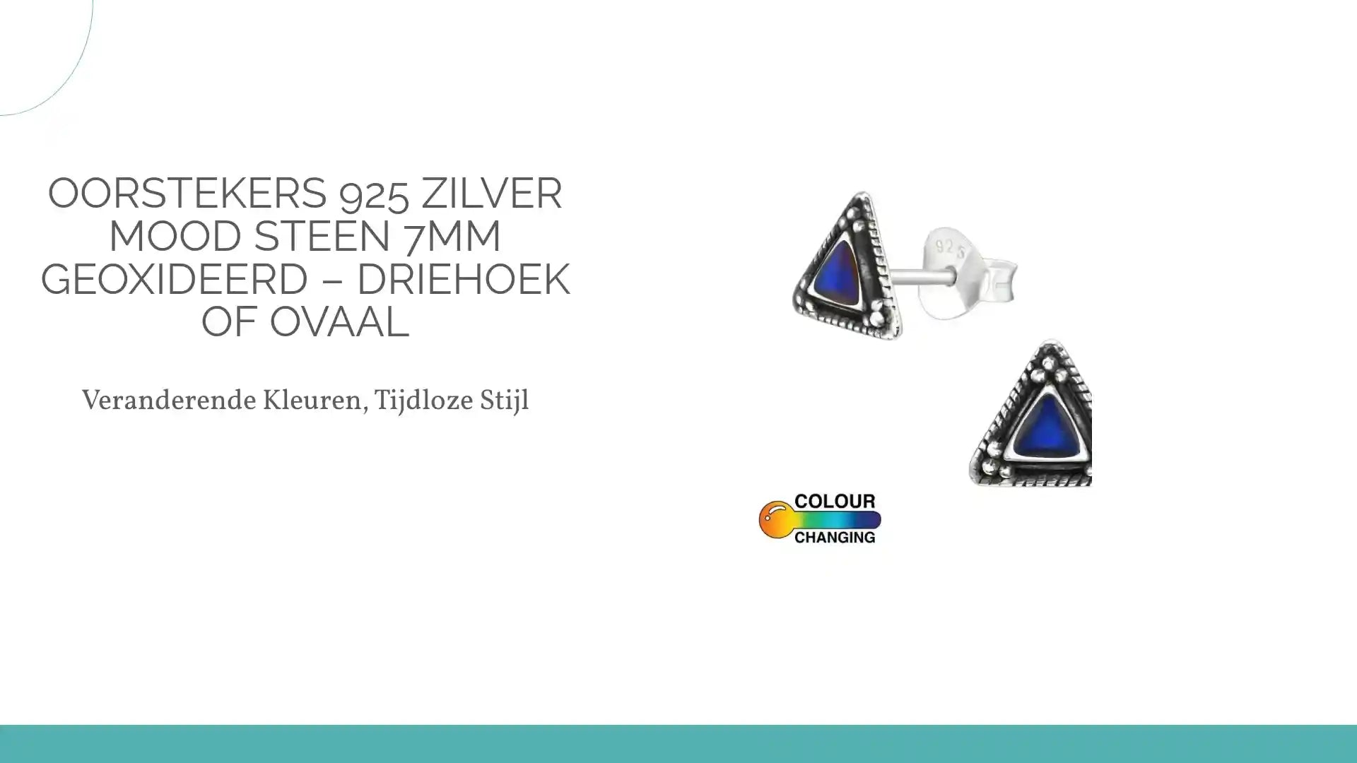 Oorstekers 925 Zilver Mood Steen 7mm Geoxideerd &ndash; Driehoek of Ovaal by@Outfy