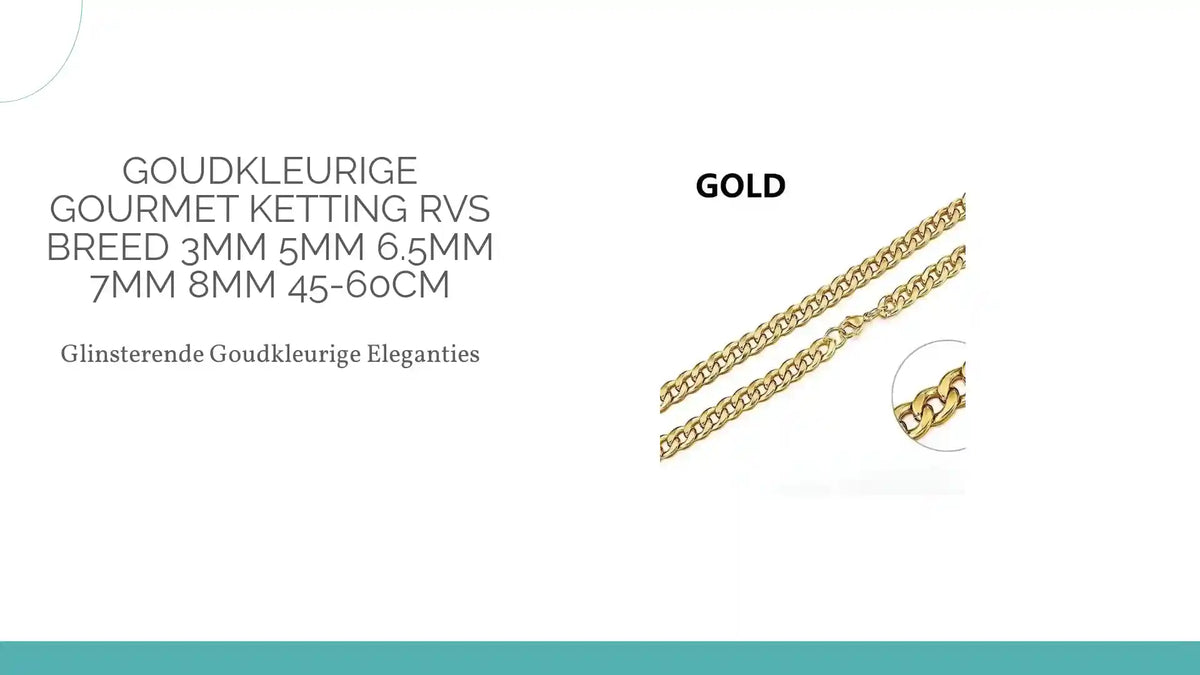 Goudkleurige Gourmet Ketting RVS Breed 3mm 5mm 6.5mm 7mm 8mm 45-60cm by@Outfy