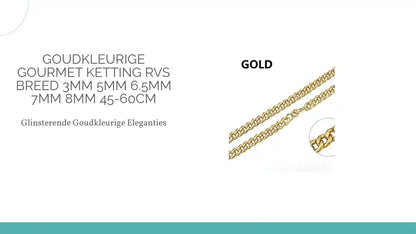 Goudkleurige Gourmet Ketting RVS Breed 3mm 5mm 6.5mm 7mm 8mm 45-60cm by@Outfy