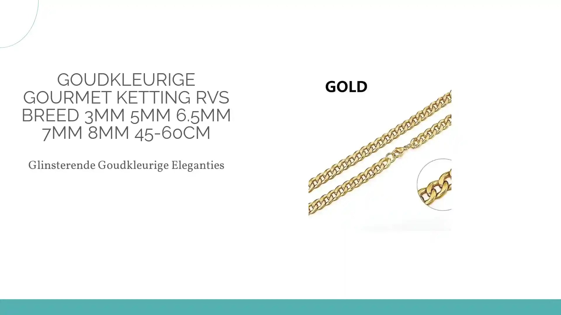 Goudkleurige Gourmet Ketting RVS Breed 3mm 5mm 6.5mm 7mm 8mm 45-60cm by@Outfy