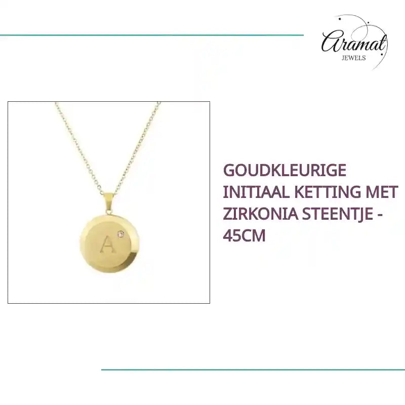 Goudkleurige Initiaal Ketting met Zirkonia Steentje - 45cm by@Outfy