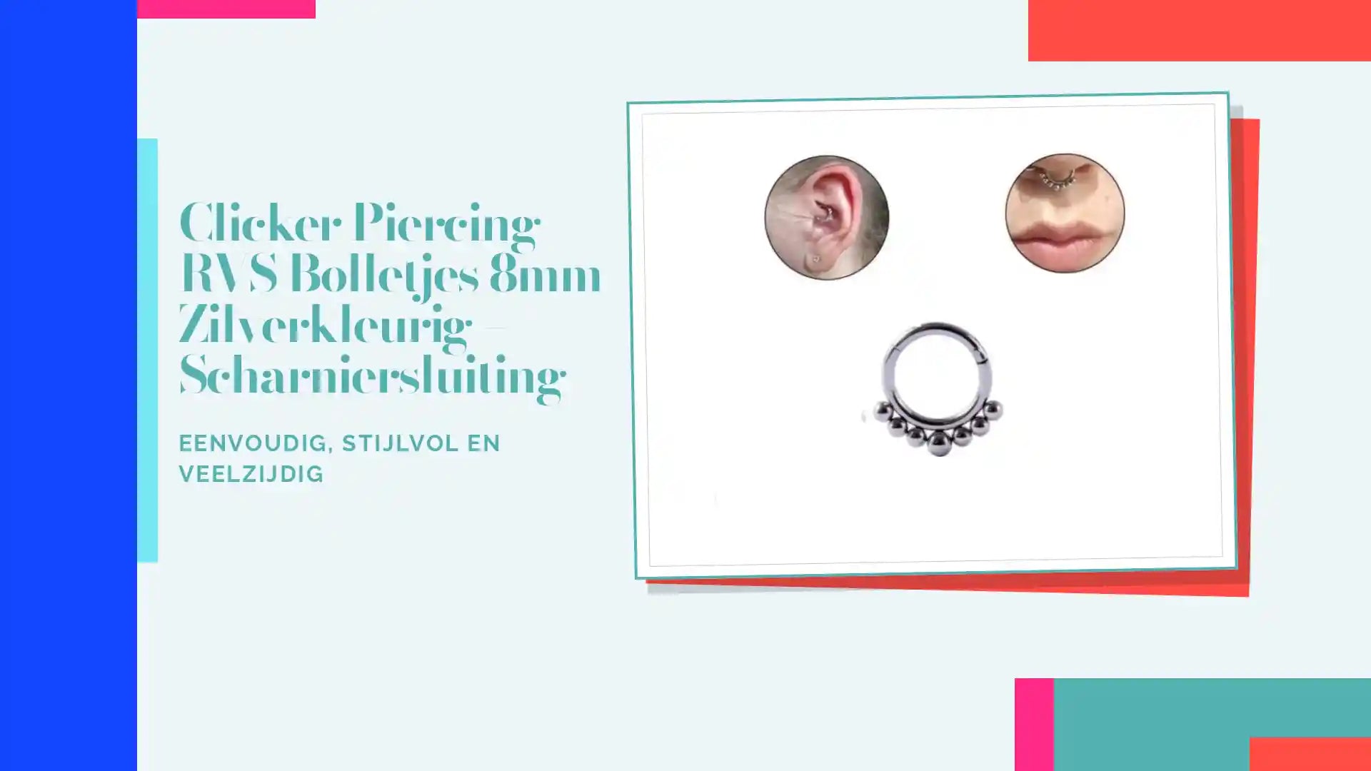 Clicker Piercing RVS Bolletjes 8mm Zilverkleurig &ndash; Scharniersluiting by@Outfy
