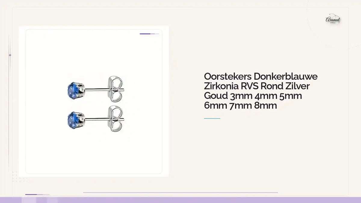 Oorstekers Donkerblauwe Zirkonia RVS Rond Zilver Goud 3mm 4mm 5mm 6mm 7mm 8mm by@Outfy