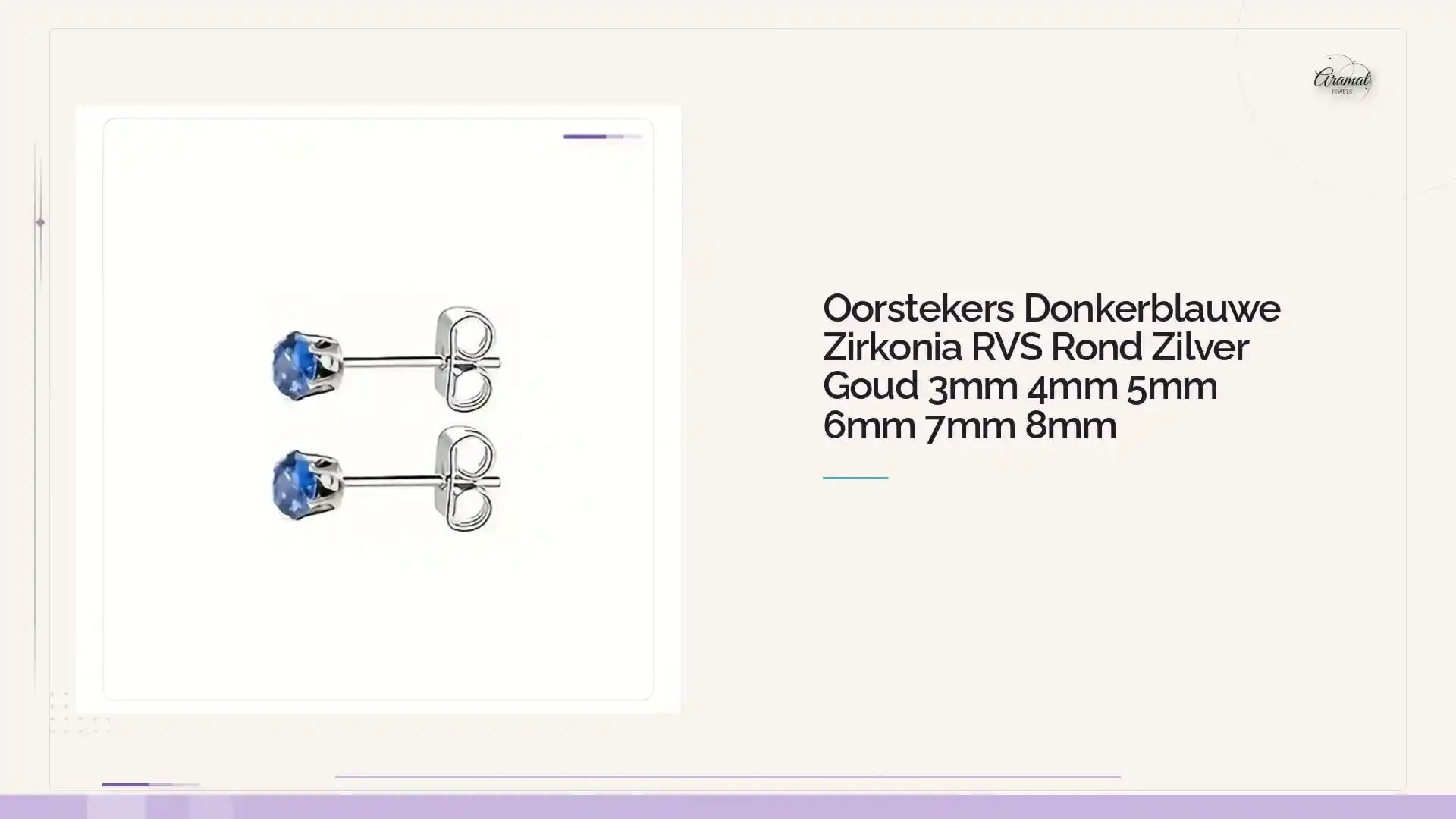 Oorstekers Donkerblauwe Zirkonia RVS Rond Zilver Goud 3mm 4mm 5mm 6mm 7mm 8mm by@Outfy