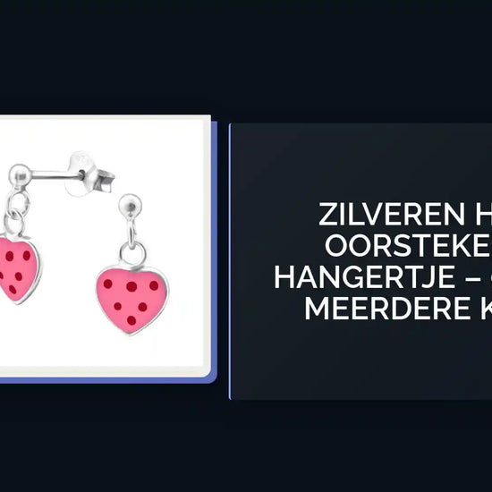 Zilveren Hartjes Oorstekers met Hangertje &ndash; 925 Zilver Meerdere Kleuren by@Outfy