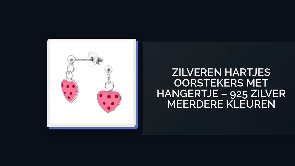 Zilveren Hartjes Oorstekers met Hangertje &ndash; 925 Zilver Meerdere Kleuren by@Outfy