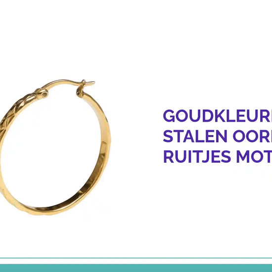 Goudkleurige XXL Stalen Oorringen met Ruitjes Motief 35mm by@Outfy