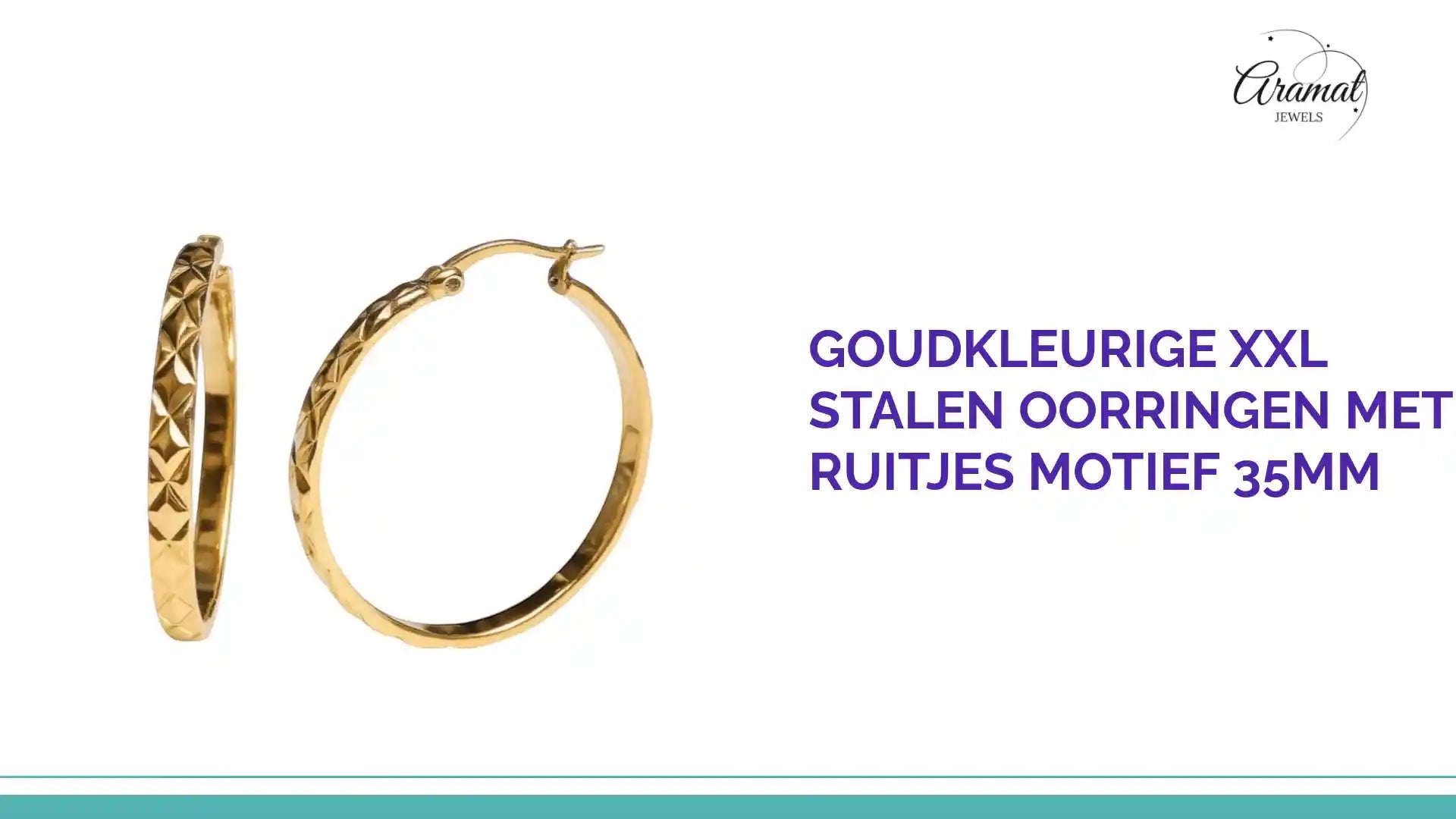 Goudkleurige XXL Stalen Oorringen met Ruitjes Motief 35mm by@Outfy
