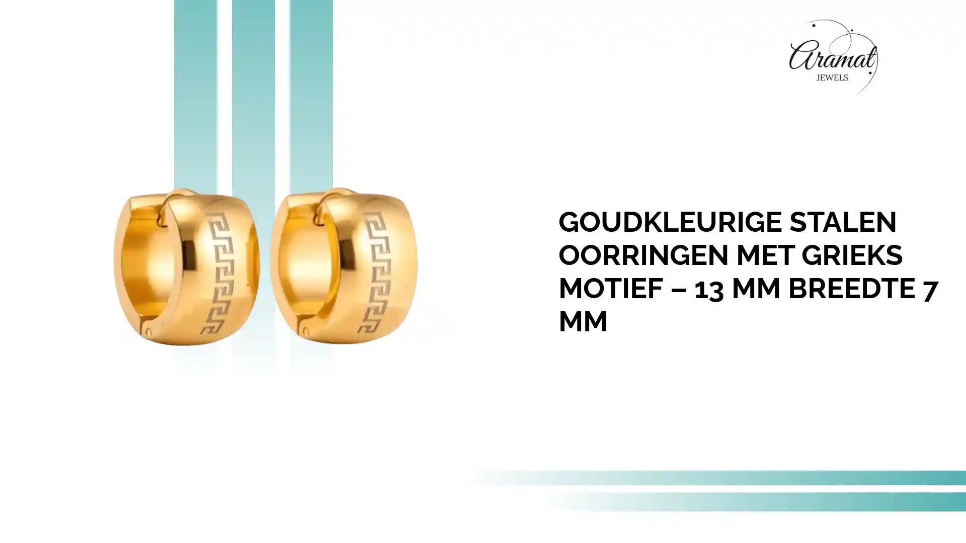 Goudkleurige Stalen Oorringen met Grieks Motief &ndash; 13 mm Breedte 7 mm by@Outfy