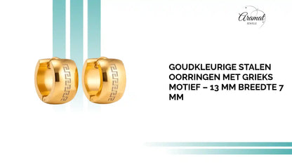 Goudkleurige Stalen Oorringen met Grieks Motief &ndash; 13 mm Breedte 7 mm by@Outfy