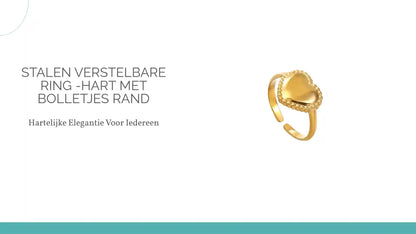 Stalen verstelbare ring -hart met bolletjes rand by@Outfy