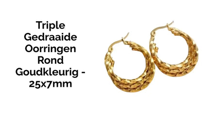 Triple Gedraaide Oorringen Rond Goudkleurig - 25x7mm by@Outfy
