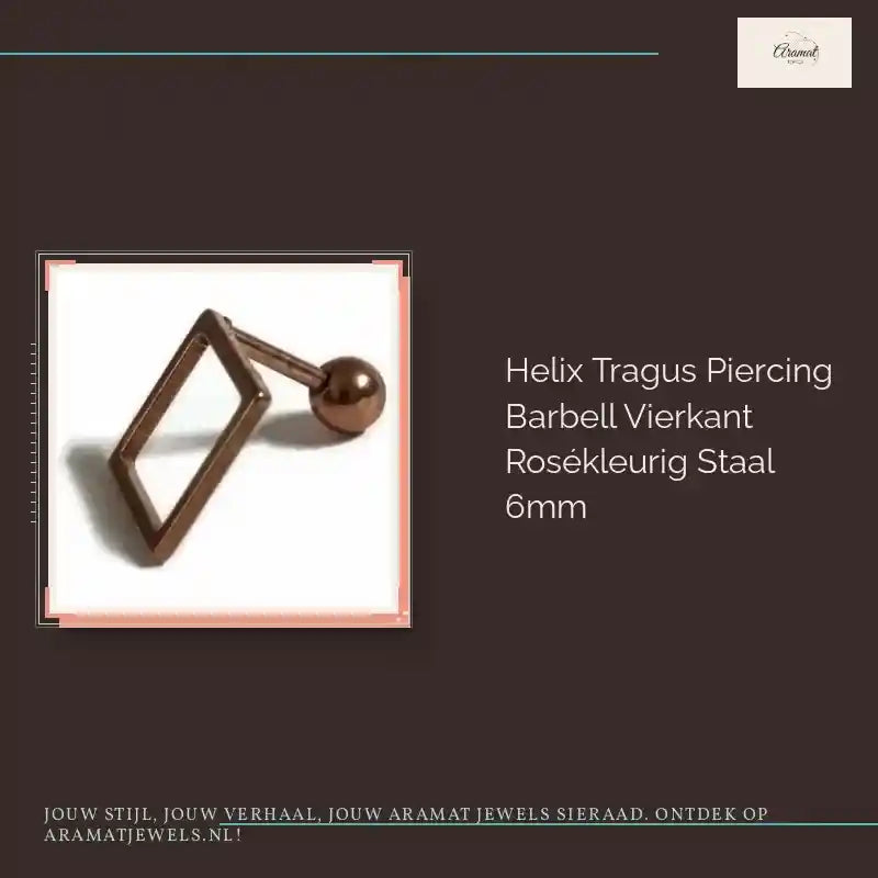 Helix Tragus Piercing Barbell Vierkant Ros&eacute;kleurig Staal 6mm by@Outfy