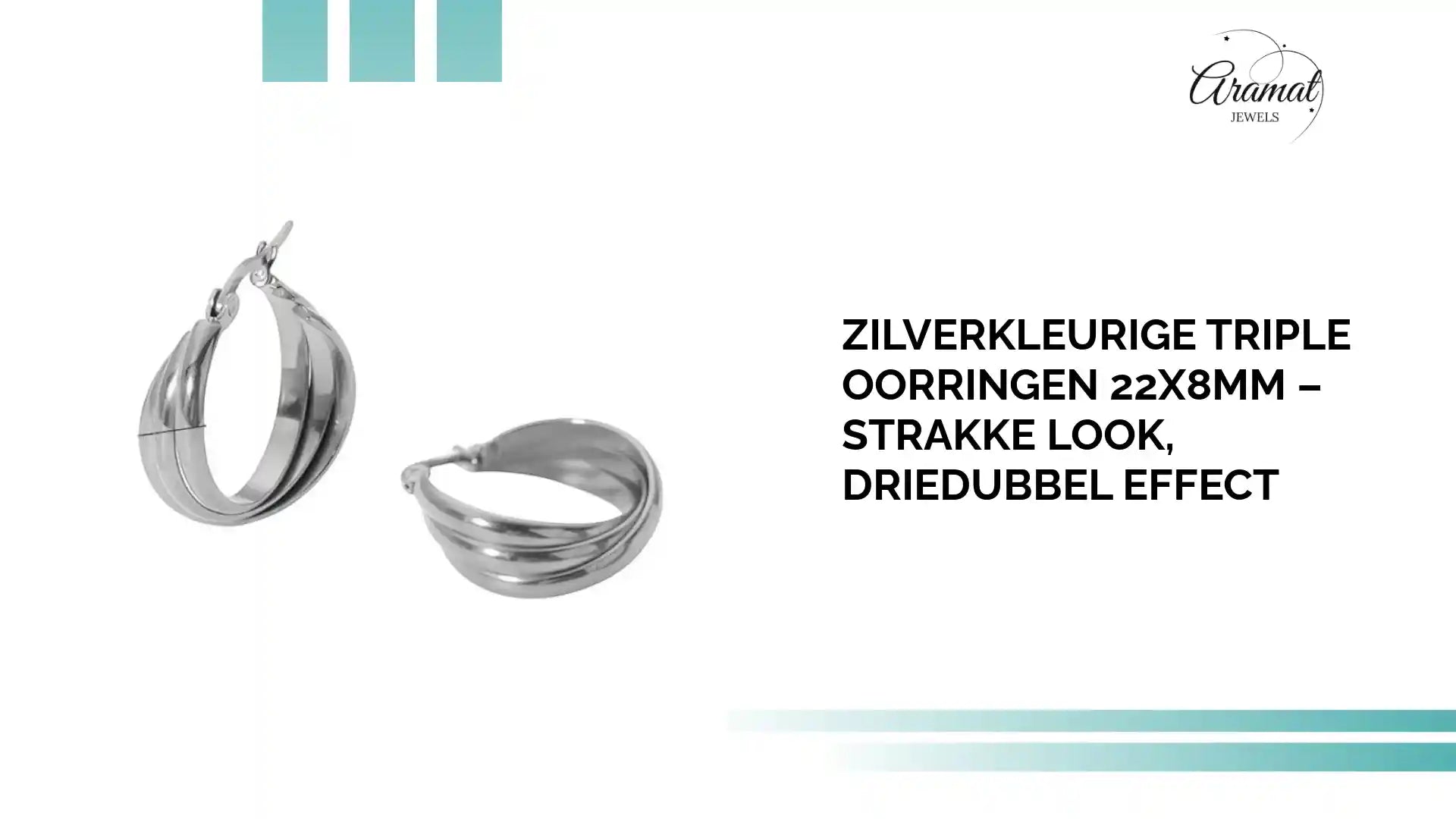 Zilverkleurige Triple Oorringen 22x8mm &ndash; Strakke look, driedubbel effect by@Outfy
