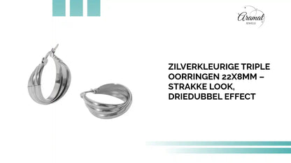 Zilverkleurige Triple Oorringen 22x8mm &ndash; Strakke look, driedubbel effect by@Outfy