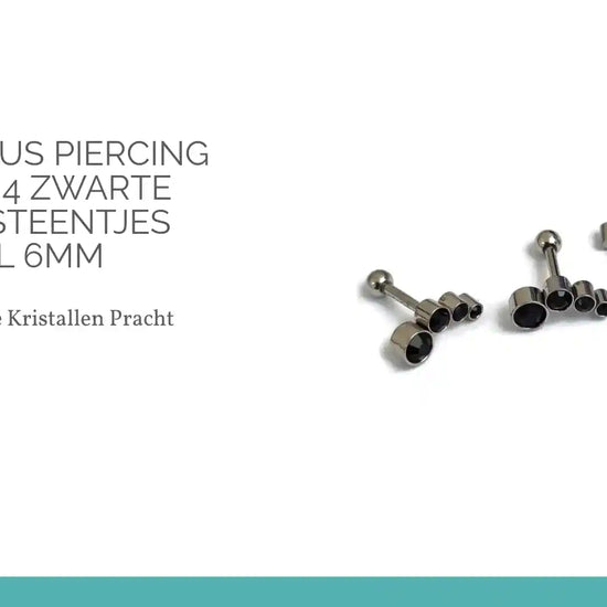 Helix Tragus Piercing Barbell 4 Zwarte Kristal Steentjes Staal 6mm by@Outfy