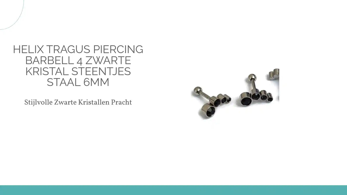 Helix Tragus Piercing Barbell 4 Zwarte Kristal Steentjes Staal 6mm by@Outfy
