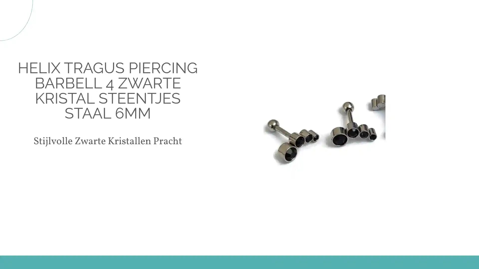 Helix Tragus Piercing Barbell 4 Zwarte Kristal Steentjes Staal 6mm by@Outfy