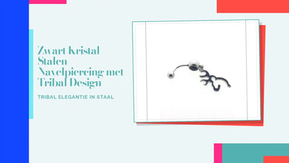 Zwart Kristal Stalen Navelpiercing met Tribal Design by@Outfy