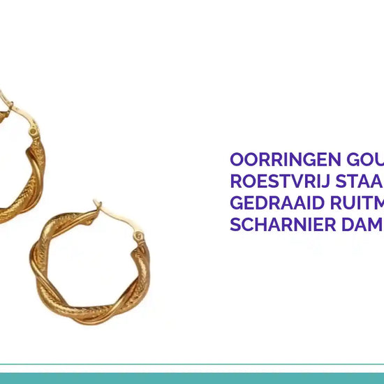 Oorringen Goudkleurig Roestvrij Staal &ndash; 30x5mm Gedraaid Ruitmotief Scharnier Dames by@Outfy