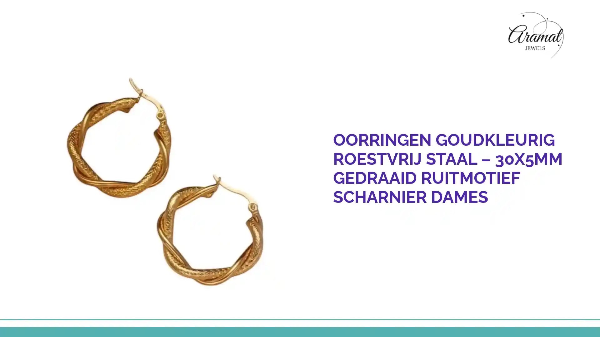 Oorringen Goudkleurig Roestvrij Staal &ndash; 30x5mm Gedraaid Ruitmotief Scharnier Dames by@Outfy