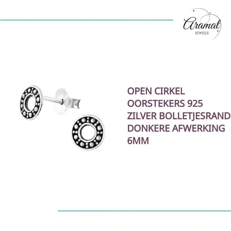 Open Cirkel Oorstekers 925 Zilver Bolletjesrand Donkere Afwerking 6mm by@Outfy