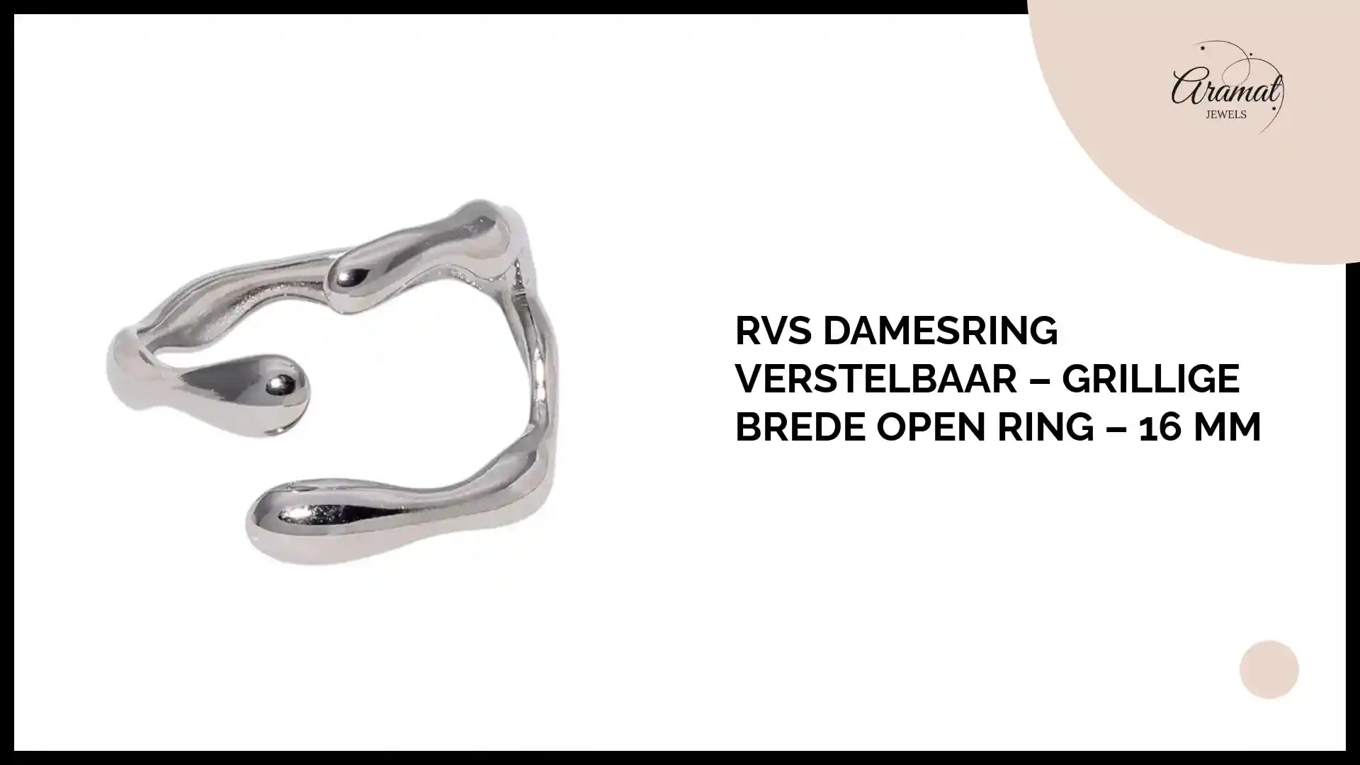 RVS Damesring Verstelbaar &ndash; Grillige Brede Open Ring &ndash; 16 mm by@Outfy