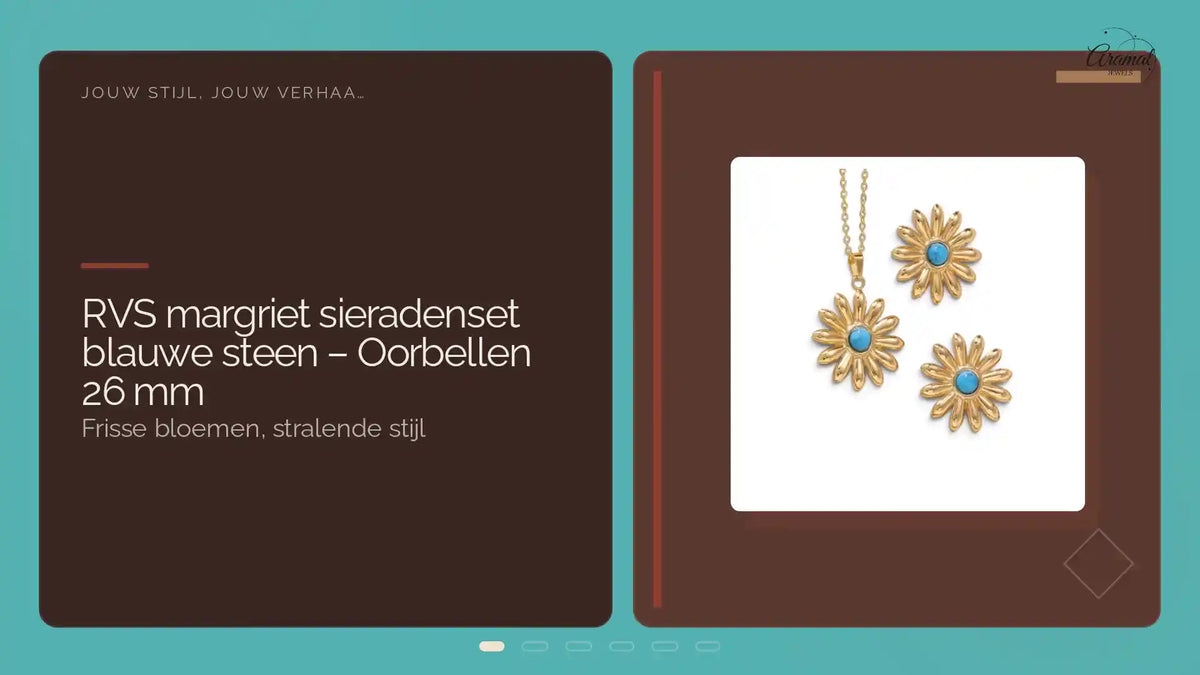 RVS margriet sieradenset blauwe steen &ndash; Oorbellen 26 mm by@Outfy