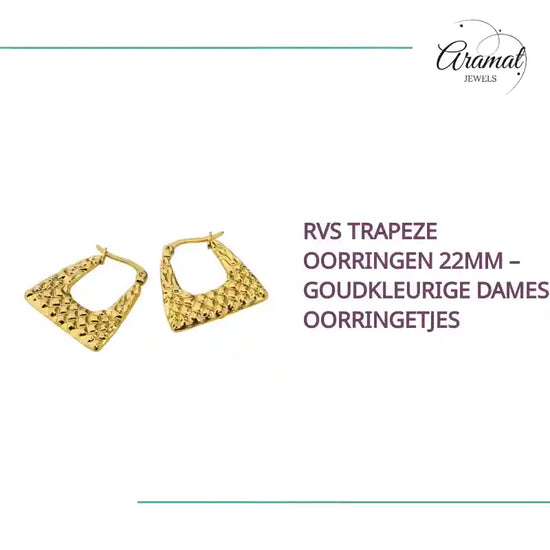 RVS trapeze oorringen 22mm &ndash; Goudkleurige dames oorringetjes by@Outfy
