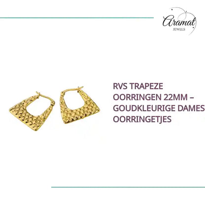 RVS trapeze oorringen 22mm &ndash; Goudkleurige dames oorringetjes by@Outfy