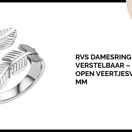 RVS Damesring Verstelbaar &ndash; Brede Open Veertjesvorm &ndash; 15 mm by@Outfy