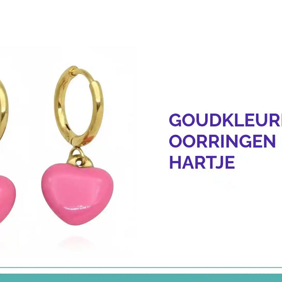 Goudkleurige Oorringen met Roze Hartje by@Outfy