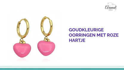 Goudkleurige Oorringen met Roze Hartje by@Outfy