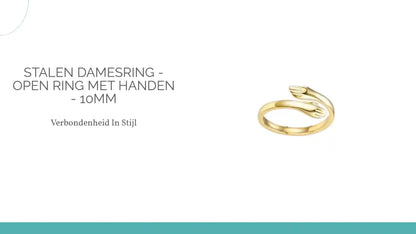 Stalen Damesring - Open Ring met Handen - 10mm by@Outfy
