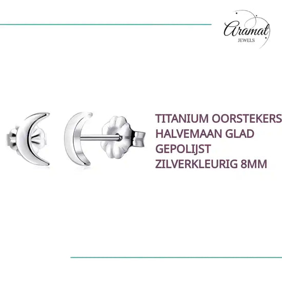 Titanium Oorstekers Halvemaan Glad Gepolijst Zilverkleurig 8mm by@Outfy