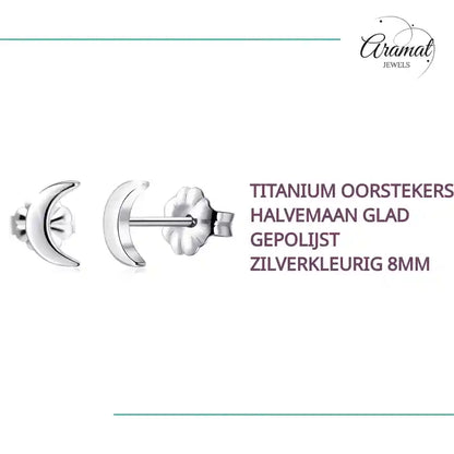 Titanium Oorstekers Halvemaan Glad Gepolijst Zilverkleurig 8mm by@Outfy