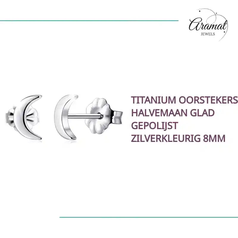 Titanium Oorstekers Halvemaan Glad Gepolijst Zilverkleurig 8mm by@Outfy