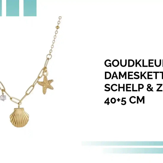Goudkleurige damesketting met schelp &amp; zirkonia &ndash; 40+5 cm by@Outfy