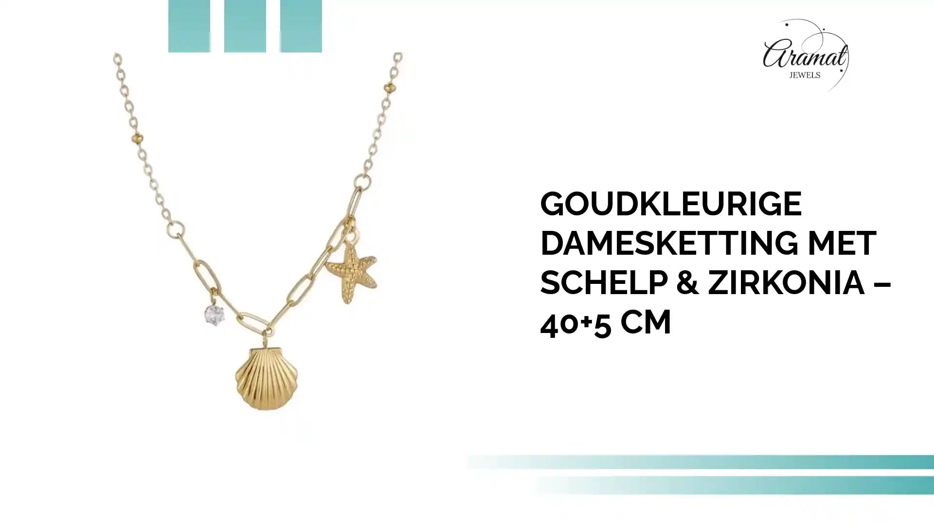 Goudkleurige damesketting met schelp & zirkonia &ndash; 40+5 cm by@Outfy