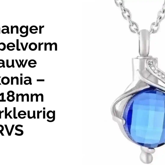 Ashanger Druppelvorm Blauwe Zirkonia &ndash; 31x18mm Zilverkleurig RVS by@Outfy
