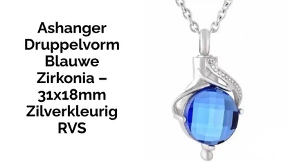 Ashanger Druppelvorm Blauwe Zirkonia &ndash; 31x18mm Zilverkleurig RVS by@Outfy